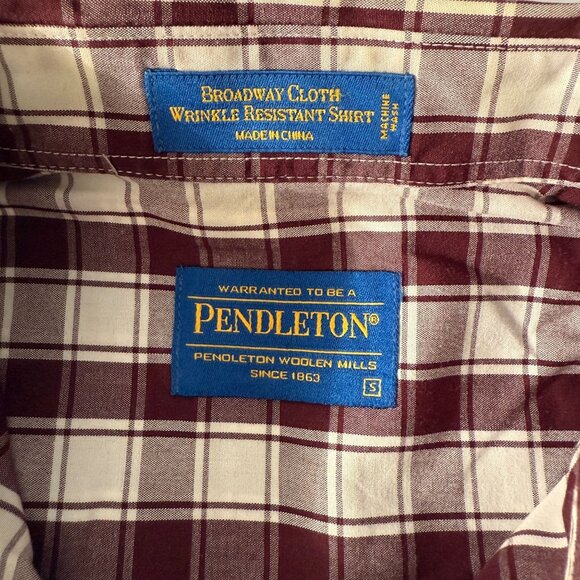 Pendleton Broadway Cloth Wrinkle Resistent Red White Plaid Button Down Medium - Picture 9 of 10